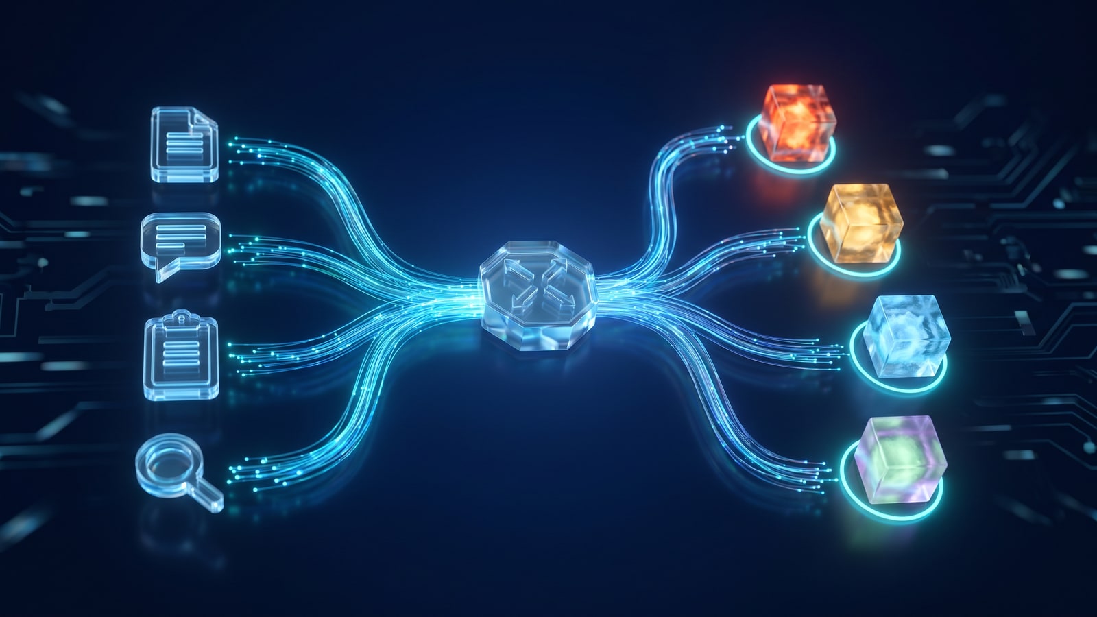 Lead Router workflow — decision tree z 4 paths (hot/warm/cold/watch) i incoming data streams