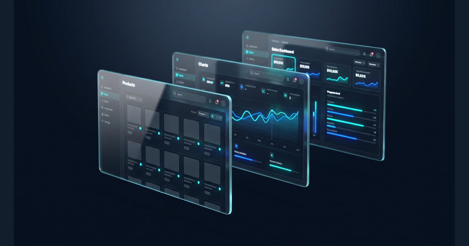 Sklep internetowy — premium dashboard mockup: produkt grid, checkout analytics, sales KPI